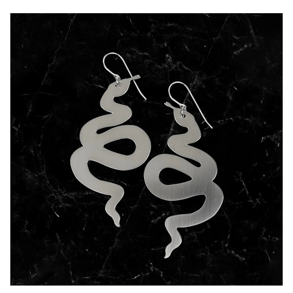 While Odin Sleeps Titanium Snake Earrings - Picture 4 of 4